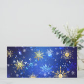 XMAS Blue Background with Golden Snowflakes Menükarte (Stehend Vorderseite)