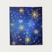 XMAS Blue Background with Golden Snowflakes Wandteppich (Vorderseite)