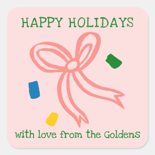 Xmas Bow Doodle CHRISTMAS Holiday Gift To From Quadratischer Aufkleber (Vorderseite)