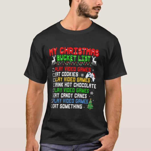 Xmas Bucket List Weihnachtsmannmütze Funny Video G T-Shirt (Vorderseite)