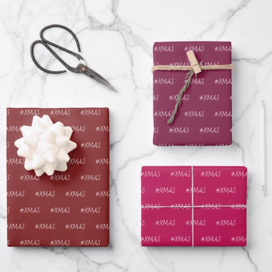 XMAS Burgundy Lila Pink Chic Edition Geschenkpapier Set (Vorderseite)