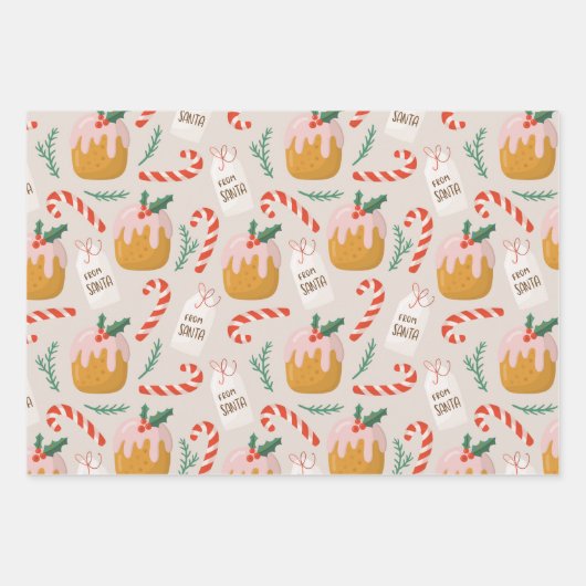 Xmas Cake Pattern Niedlicher Urlaub Weihnachten Geschenkpapier Set (Vorderseite)