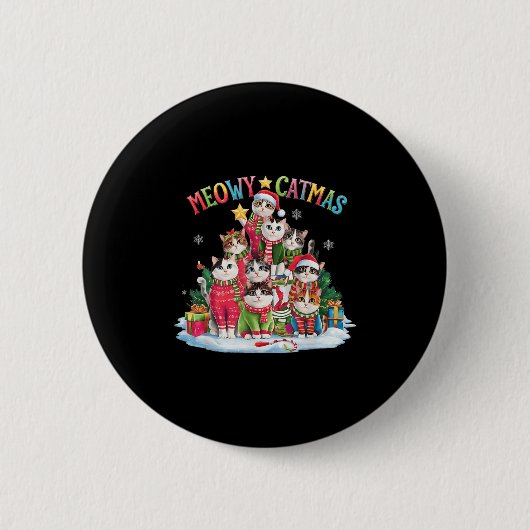 Xmas Cat Lover Meowy Catmas Weihnachtsbaum Button (Vorderseite)