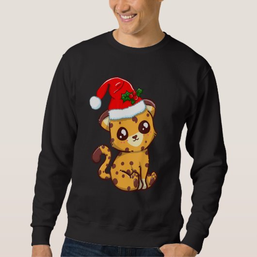 Xmas Cheetah Weihnachtsmann-Hut Sweatshirt (Vorderseite)