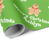 Xmas Christmas Gingerbread Girl Personalized Name Geschenkpapier (Rolleneckpunkt)