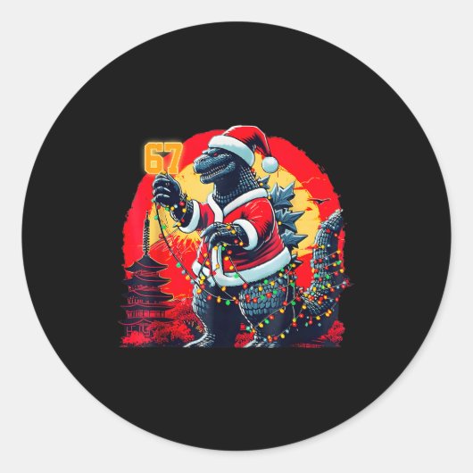 Xmas Christmas Santazilla 67 Funny Holiday Monster Runder Aufkleber (Vorderseite)