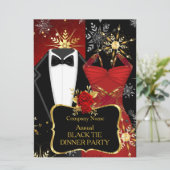 Xmas Corporate Black Krawatten Dinner Party Red Tu Einladung (Stehend Vorderseite)