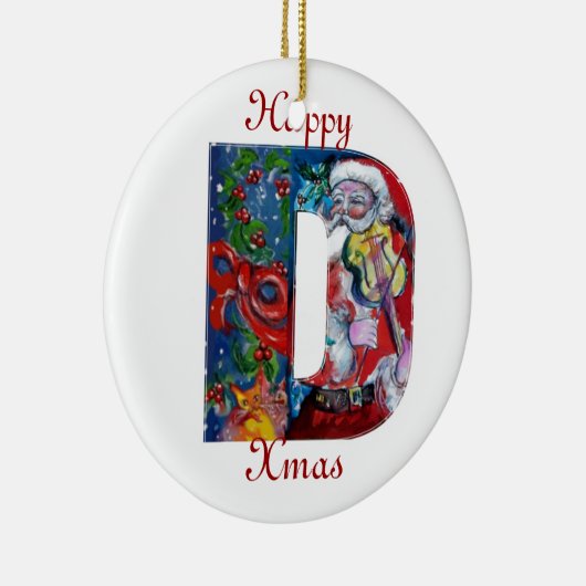 XMAS D SCHREIBEN /SANTA CLAUS MIT VIOLIN MONOGRAMM KERAMIKORNAMENT (Rechts)