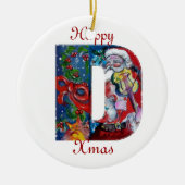 XMAS D SCHREIBEN /SANTA CLAUS MIT VIOLIN MONOGRAMM KERAMIKORNAMENT (Vorne)