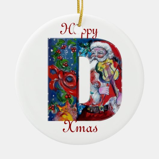 XMAS D SCHREIBEN /SANTA CLAUS MIT VIOLIN MONOGRAMM KERAMIKORNAMENT (Vorne)