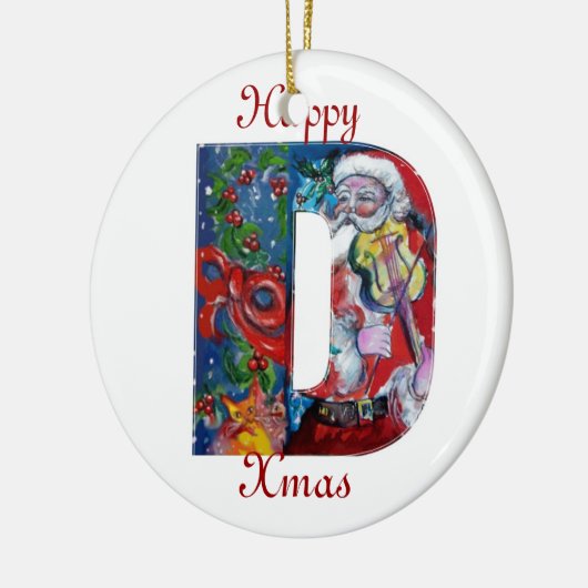 XMAS D SCHREIBEN /SANTA CLAUS MIT VIOLIN MONOGRAMM KERAMIKORNAMENT (Links)