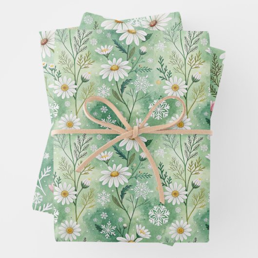 Xmas Daisy Flowers Winter Pattern Geschenkpapier Set (Beispiel)