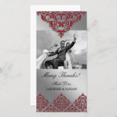 Xmas Dankeschön Fotokarte Indian Damask Red Dankeskarte (Vorne/Hinten)