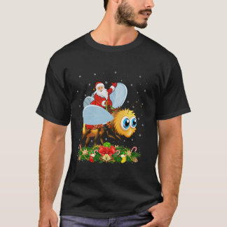 Xmas Deco Lights Funny Santa Riding Bumblebee Chr T-Shirt