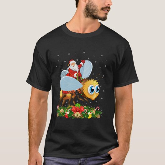 Xmas Deco Lights Funny Santa Riding Bumblebee Chr T-Shirt (Vorderseite)