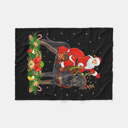 Xmas Decor Funny Santa Riding Rottweiler Dog Chris Fleecedecke (Vorderseite (Horizontal))