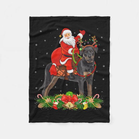 Xmas Decor Funny Santa Riding Rottweiler Dog Chris Fleecedecke (Vorderseite)