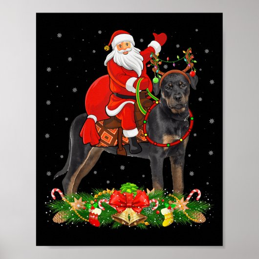 Xmas Decor Funny Santa Riding Rottweiler Dog Chris Poster (Vorne)