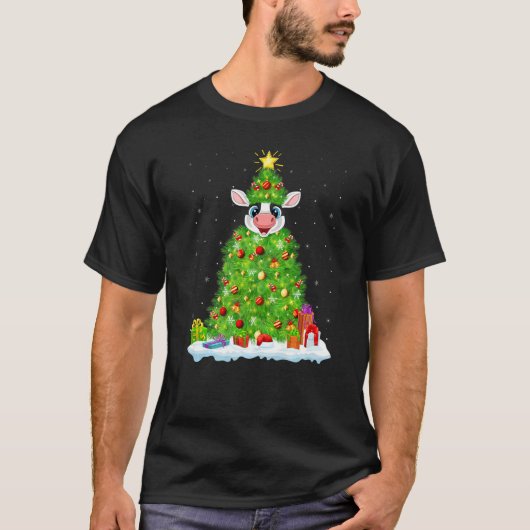 Xmas Decorations Lights Santa Cattle Christmas Tre T-Shirt (Vorderseite)