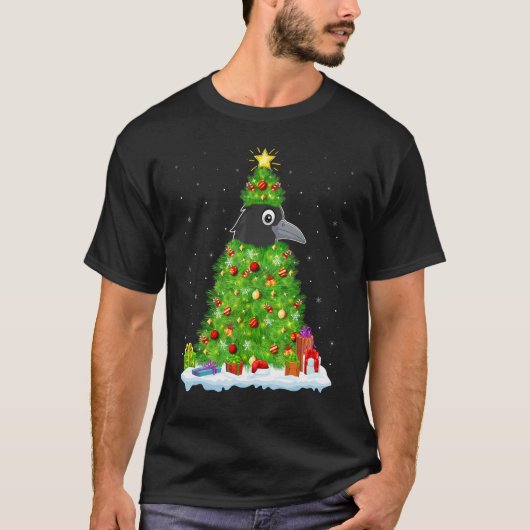 Xmas Decorations Lights Santa Crow Bird Christmas  T-Shirt (Vorderseite)
