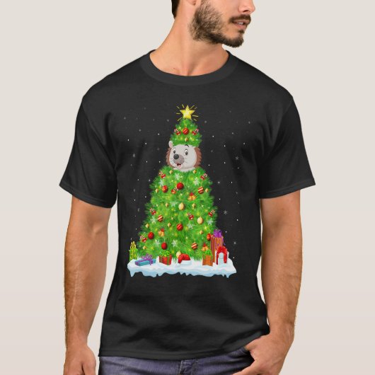 Xmas Decorations Lights Santa Hedgehog Christmas T T-Shirt (Vorderseite)
