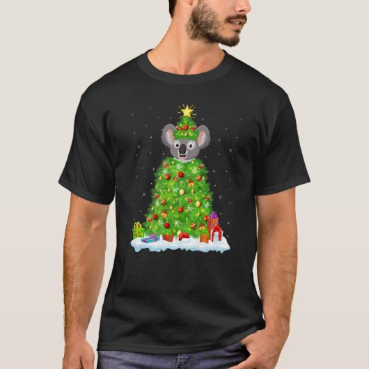 Xmas Decorations Lights Santa Koala Christmas Tree T-Shirt (Vorderseite)