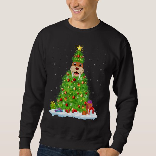 Xmas Decorations Lights Santa Walrus Christmas Tre Sweatshirt (Vorderseite)