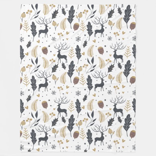 Xmas Deer and Blätter Joyful Greetings Collection Fleecedecke (Vorderseite)