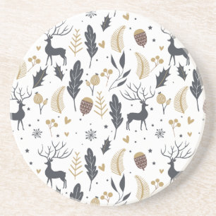 Xmas Deer and Blätter Joyful Greetings Collection Getränkeuntersetzer