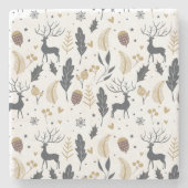 Xmas Deer and Blätter Joyful Greetings Collection Steinuntersetzer (Vorderseite)