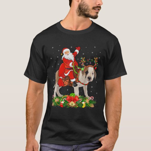 Xmas Dekoration Funny Santa Riding American Bulldo T-Shirt (Vorderseite)