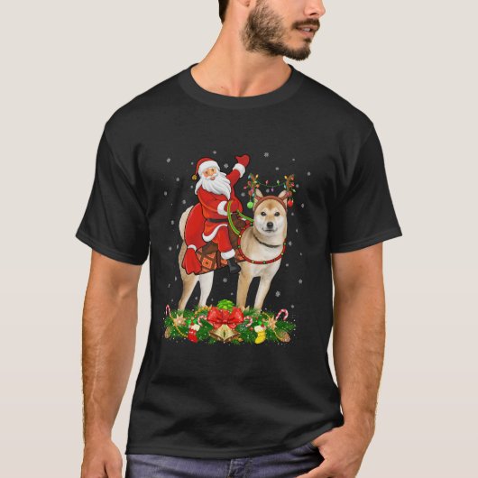 Xmas Dekoration Funny Santa Riding Shiba Inu Dog C T-Shirt (Vorderseite)