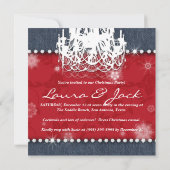 Xmas Denim Diamonds Wedding Chandelier Floral Red Einladung (Rückseite)