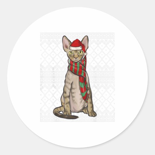 Xmas Devon Rex Cat Santa Claus Hat Ugly Runder Aufkleber (Vorderseite)