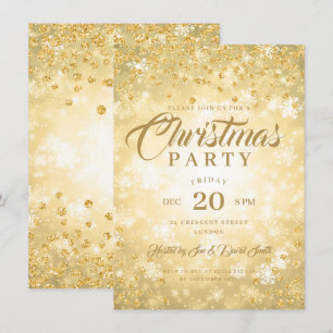 Xmas Dinner Party Gold Winter Diamanten Glitzer Einladung