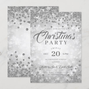 Xmas Dinner Party Silver Winter Diamonds Glitzer Einladung
