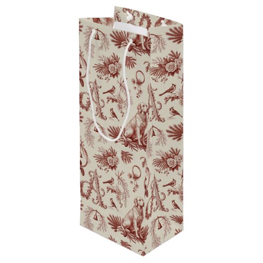 Xmas Dog Letter A Golden Retriever Wine Bag Geschenktüte Für Weinflaschen (Rückseite Schrägansicht)