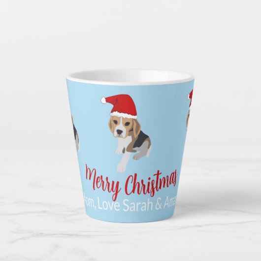 XMAS DOG LIEBT CHRISTMAS WEIHNACHTSMANNMÜTZE BEAGL MILCHTASSE (Vorderseite)