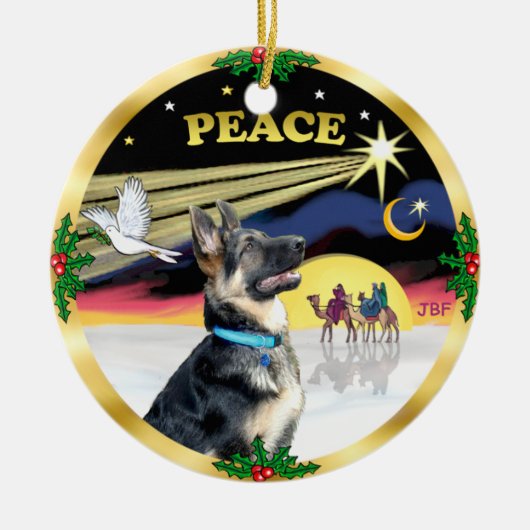 Xmas Dove (Peace) - German Shepherd # Keramikornament (Vorne)