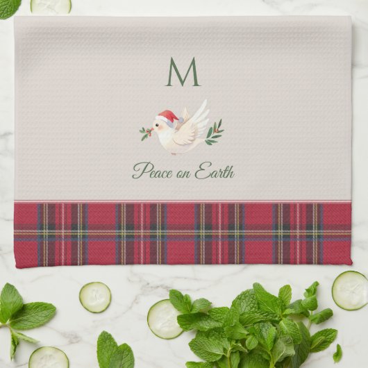 Xmas Dove Weltfrieden Custom Monogram Weihnachten Geschirrtuch (Gefaltet)