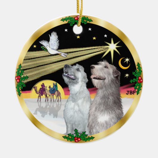 Xmas Dove - Zwei irische Wolfhounds Keramikornament (Vorne)