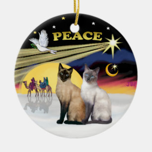 Xmas Dove - Zwei siamesische Katzen (Choc+Blue) Keramikornament