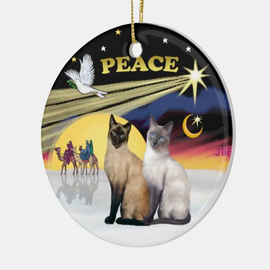 Xmas Dove - Zwei Siamkatzen (Choc+Blue) Keramikornament (Links)