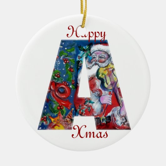 XMAS EIN SCHREIBEN /SANTA CLAUS MIT VIOLIN MONOGRA KERAMIK ORNAMENT (Vorne)