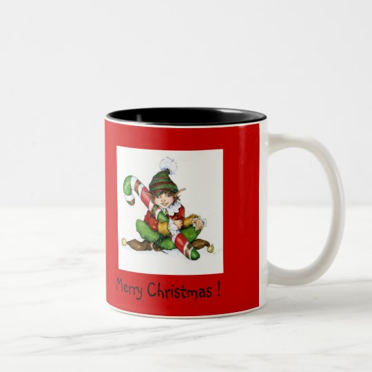 XMAS Elf and CandyCane'09, Merry Christmas !, ©... Zweifarbige Tasse