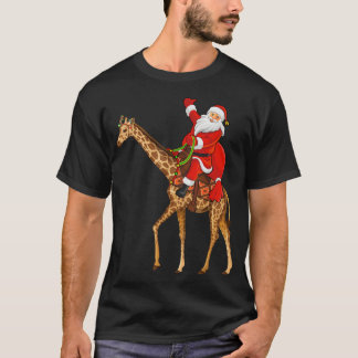 Xmas Family Matching Funny Santa Riding Giraffe Ch T-Shirt