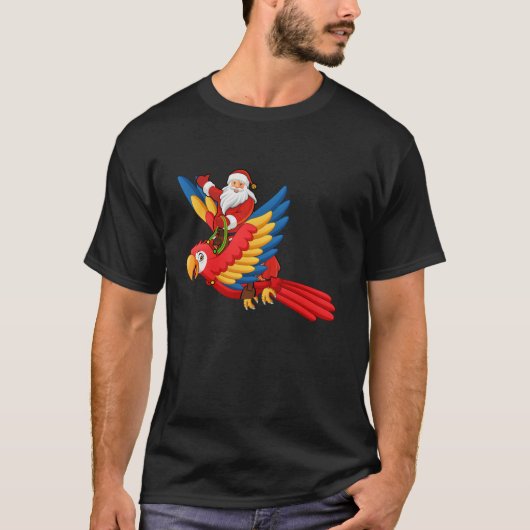 Xmas Family Matching Funny Santa Riding Parrot Chr T-Shirt (Vorderseite)