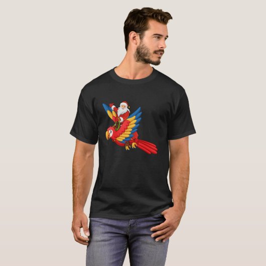 Xmas Family Matching Funny Santa Riding Parrot Chr T-Shirt (Vorne ganz)
