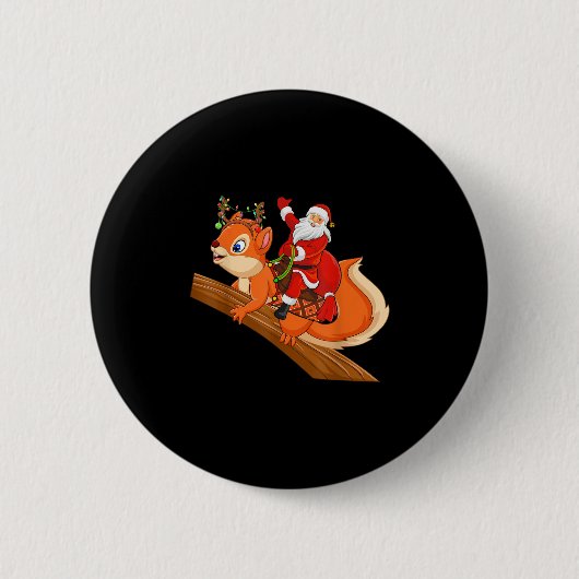 Xmas Family Matching Funny Santa Riding Squirrel C Button (Vorderseite)