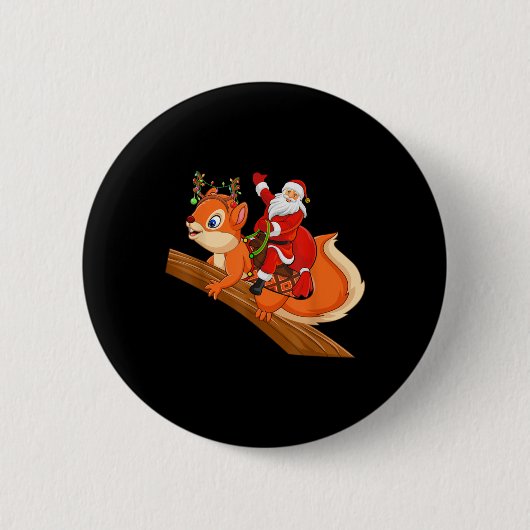Xmas Family Matching Funny Santa Riding Squirrel C Button (Vorderseite)